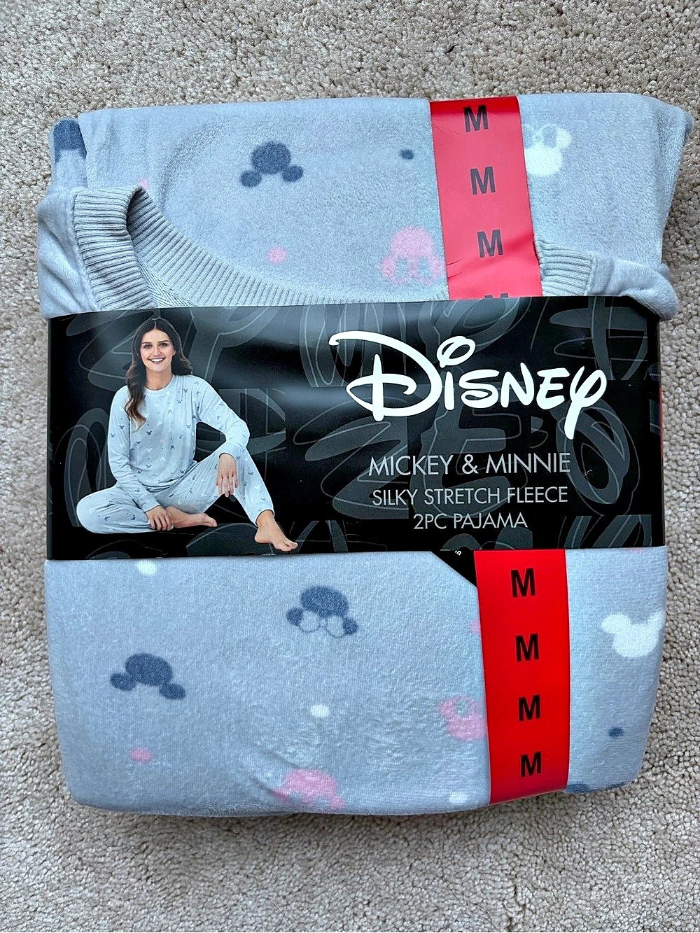 New Disney Mickey & Minnie Fleece Pajama Set M